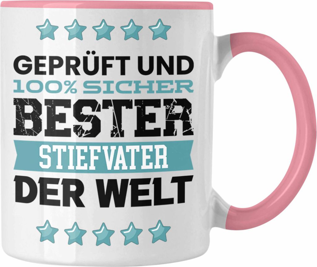 Trendation - Bester Stiefvater Der Welt Geschenk Tasse für Vatertag Geburtstag Geschenkidee Stiefpapa (Rosa)