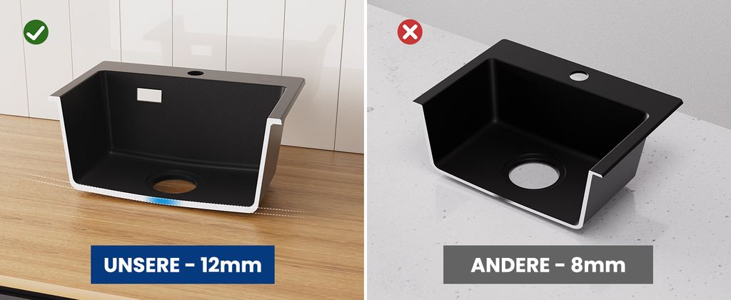 CECIPA Granitspüle Schwarz Küchenspüle Granit  Spülbecken Produktbild 5