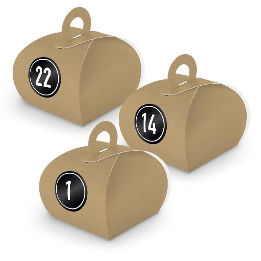 Adventskalender zum Füllen 24x Box mit Griff BRAUN + Sticker V11 Z08