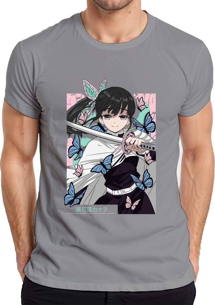 Kanao Tsuyuri Anime Schmetterlinge Katana Manga Geschenk Damen Herren T-Shirt, Grau, 3XL