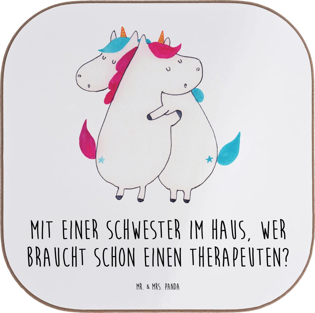 Mr. & Mrs. Panda Tassen Untersetzer Schwester Glück - Weiß - Geschenk, gläseruntersetzer, für Gläser, Weihnachten, beste Freundin, Tischunters...