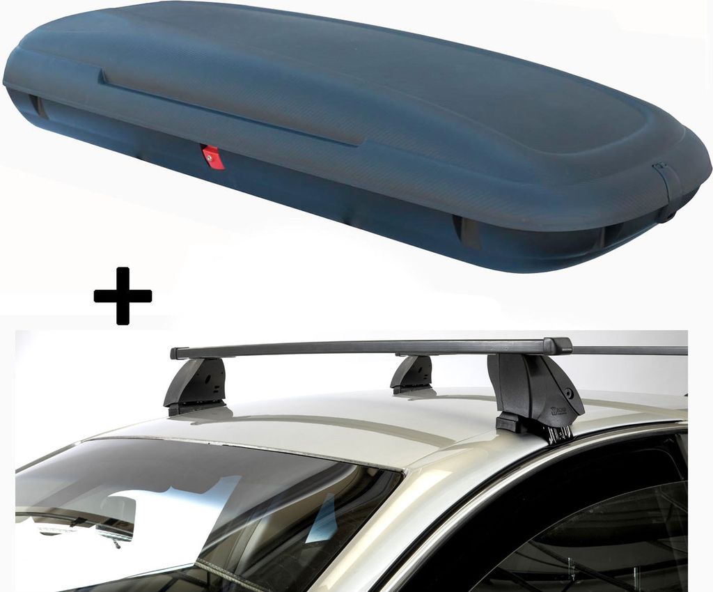 Dachbox VDPCA480 480 Liter carbonlook + Dachträger K1 MEDIUM kompatibel mit für Renault Grand Scenic III (ohne Glasdach) (5Türer) 13-16