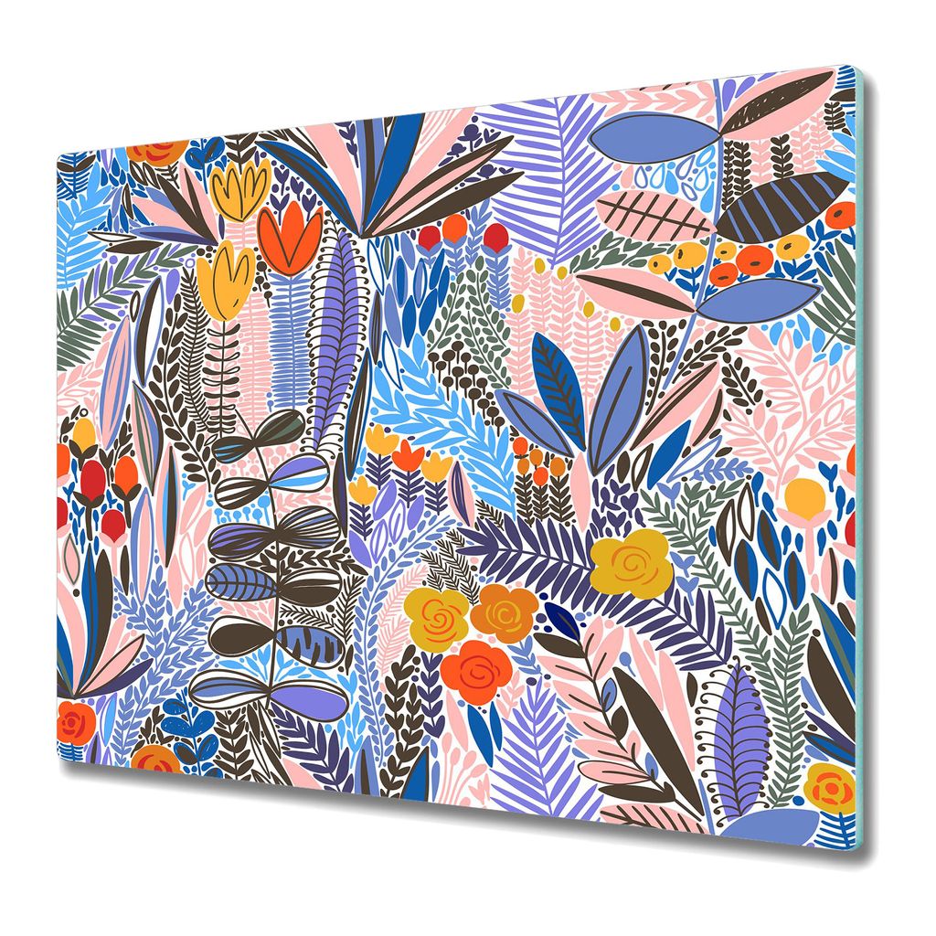 Küchenteller - Schneidebrett Glas - Herdabdeckung - Blumen Malerei