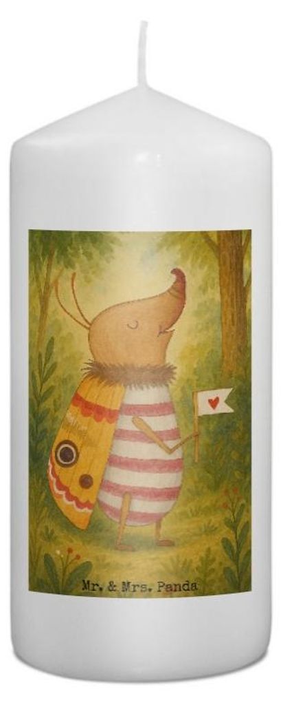 Mr. & Mrs. Panda Kerze Nachtfalter Fähnchen Design 15 x 7 cm - Weiß - Geschenk, Stumpenkerze, Bedruckte, Käfer, Spruch Lustig, Witzig, Lustige S...