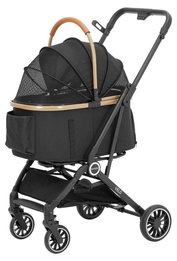 VELO Haustierbuggy Luxus 2-in-1 Schwarz – Faltbarer Hundewagen mit abnehmbarer Box – Bis 25kg
