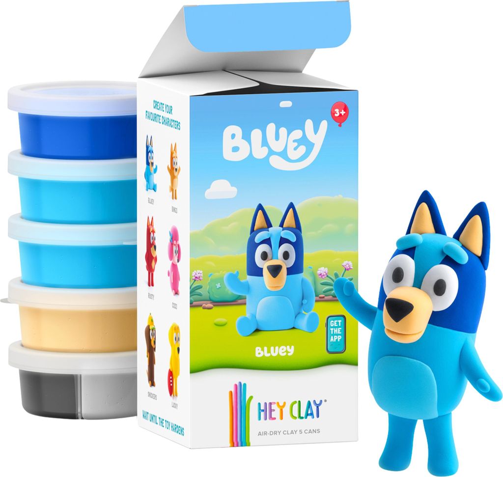 Hey Clay Bluey Knete für Kinder + Zubehör, Modelliermasse, Schaumstoffknete 5 Farben 3+