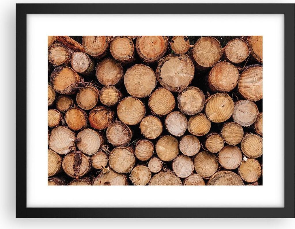 Gerahmtes Poster - Schwarzer Rahmen - Holz Baumstämme Stämme - 40x30 cm - Wand Bild - Wanddeko - Wandbilder - Kunstposter - Wandposter - Bilderra...