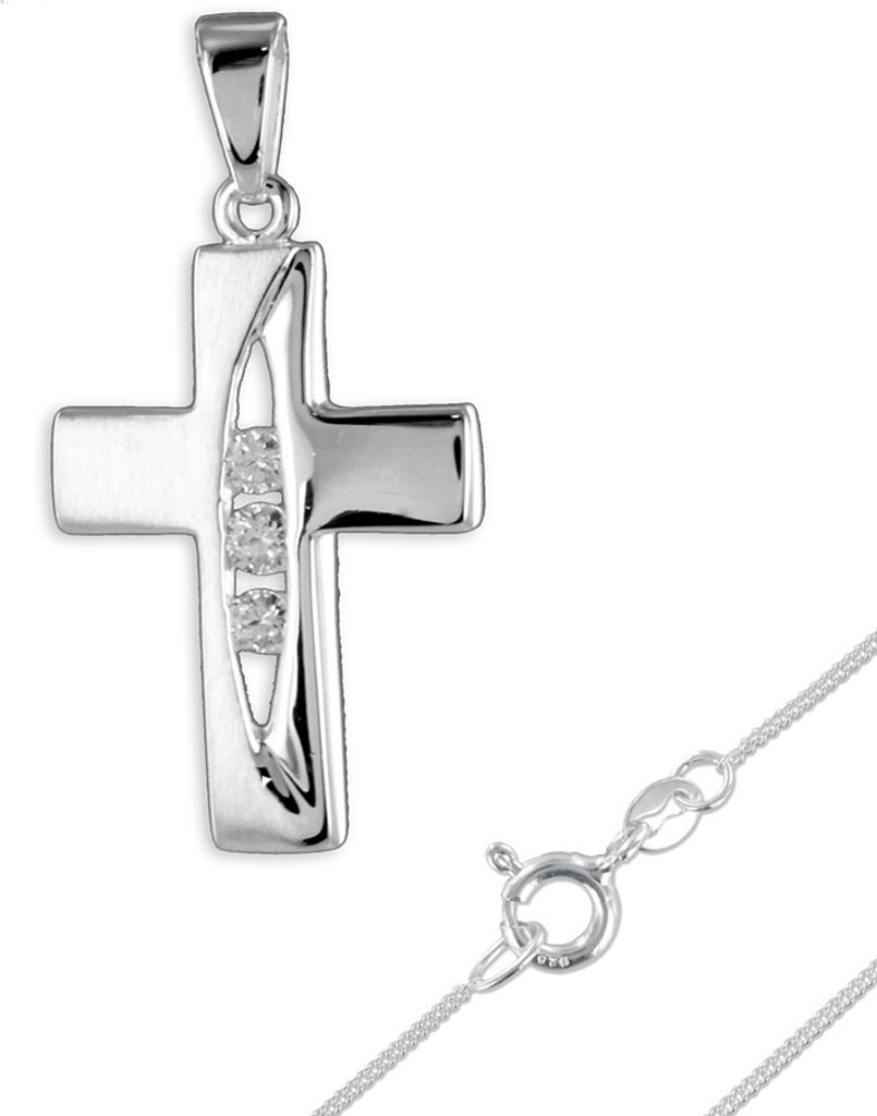 Kreuz Kette 925 Silber mit Zirkonia Anhänger + 38 cm Kette Produktbild 