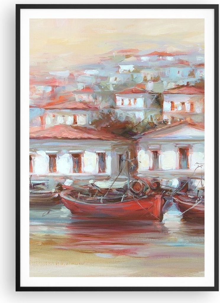 Gerahmtes Poster - Schwarzer Rahmen - Bild Segelboot Hafen - 70x100 cm - Wand Bild - Wanddeko - Wandbilder - Kunstposter - Wandposter - Bilderrahme...