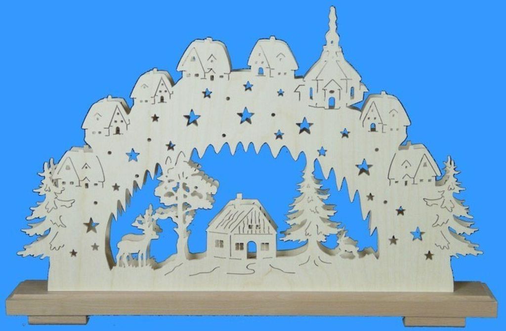 Schwibbogen mit Haus im Wald und Beleuchtung BxHxT 50x32x7cm NEU