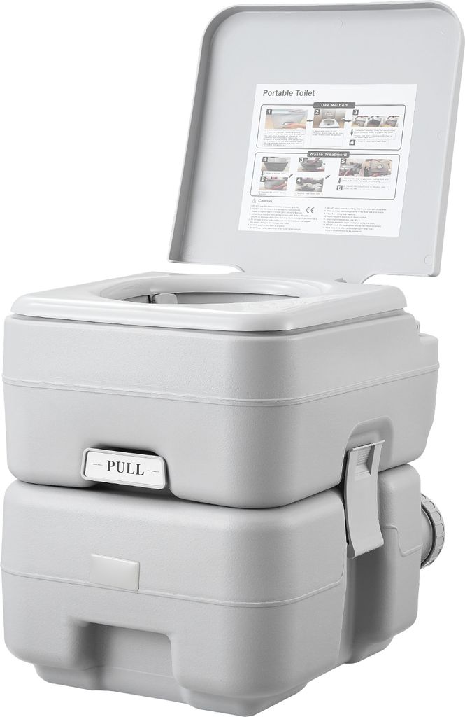 SucceBuy Tragbare Toilette von für Camping, 5,3-Gallonen-Fäkalientank und 3,2-Gallonen-Spültank, Toilettenstuhl mit Druckknopfspülung, auslaufs...