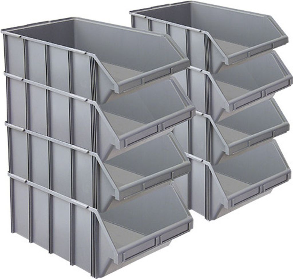 8 XXL Sichtlagerkästen, LxBxH 570/450x437x245 mm, 48 Liter, grau