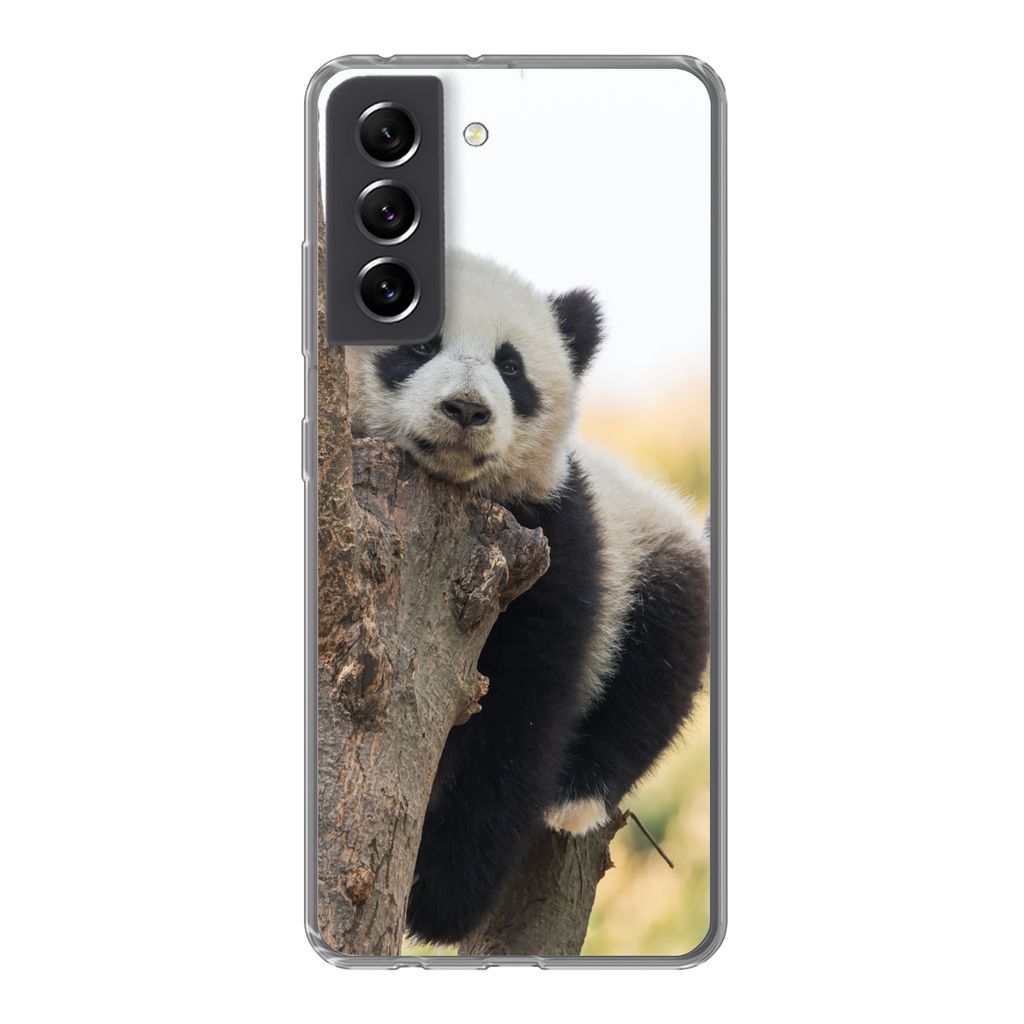 MuchoWow Handyhülle Schutzhülle Hülle für Samsung Galaxy S21 FE Panda - Baum - Licht Silikon Softcase Handy Hülle - Mobiltelefonhülle