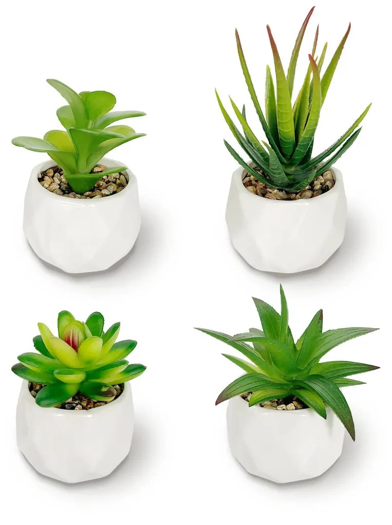 Plantes artificielles sans entretien : lot de 4 mini pots décoratifs