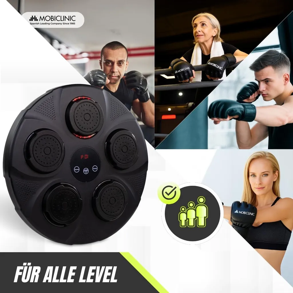 Machine boxe Bluetooth 9 modes avec lumières LED et gants Mobiclinic