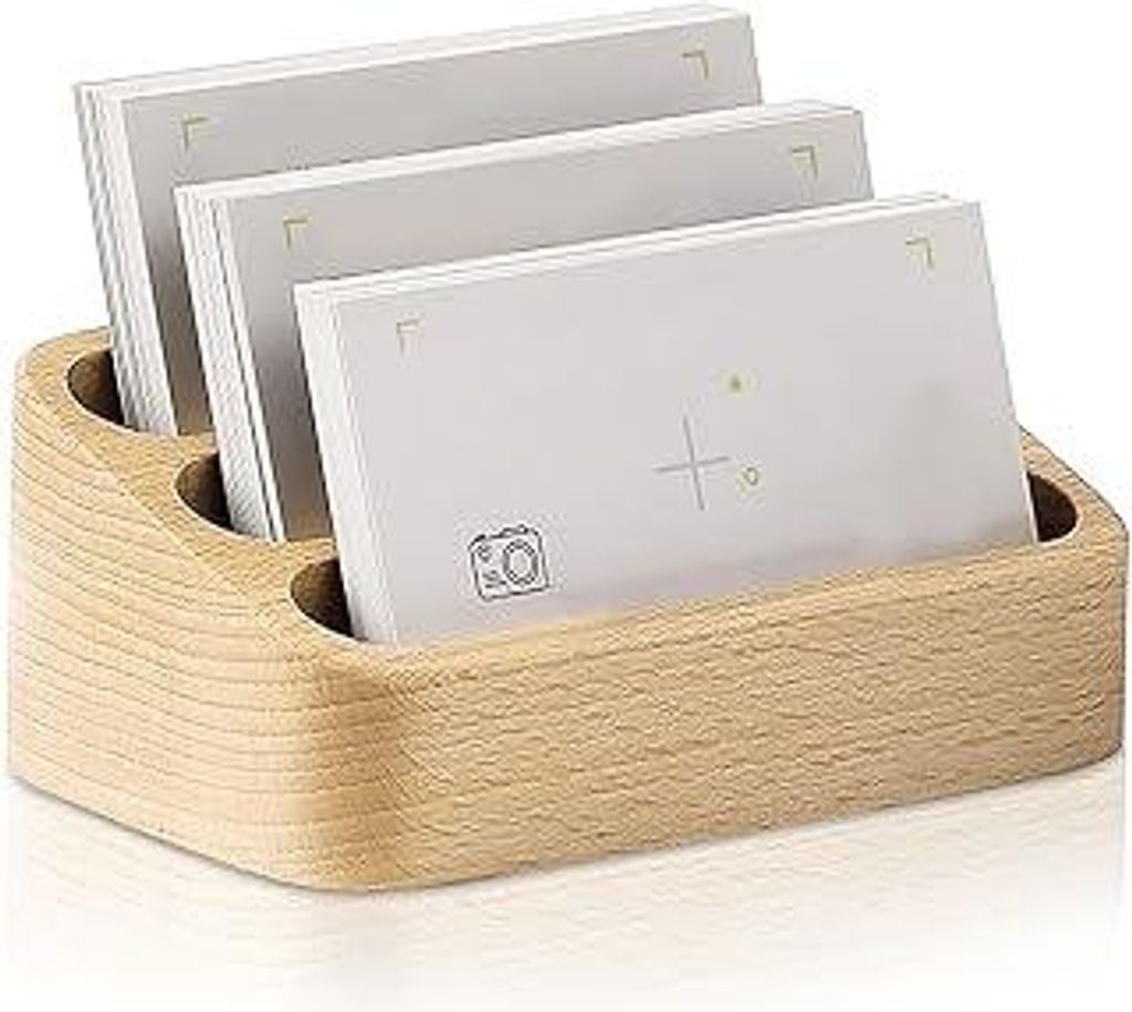 Visitenkartenhalter, 3 Fächer, Visitenkartenständer aus Holz, Visitenkartenständer, Visitenkartenbox, Visitenkarten-Organizer, Visitenkartenetui...