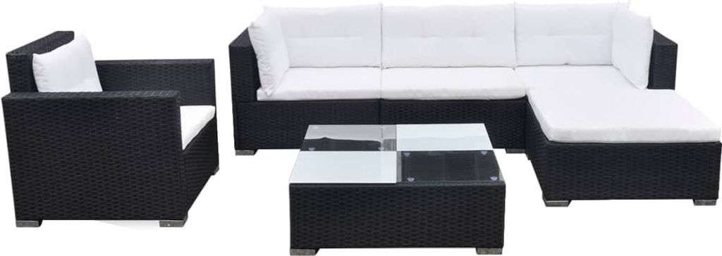 6-tlg. Garten-Lounge-Set mit Auflagen Poly Rattan Schwarz
