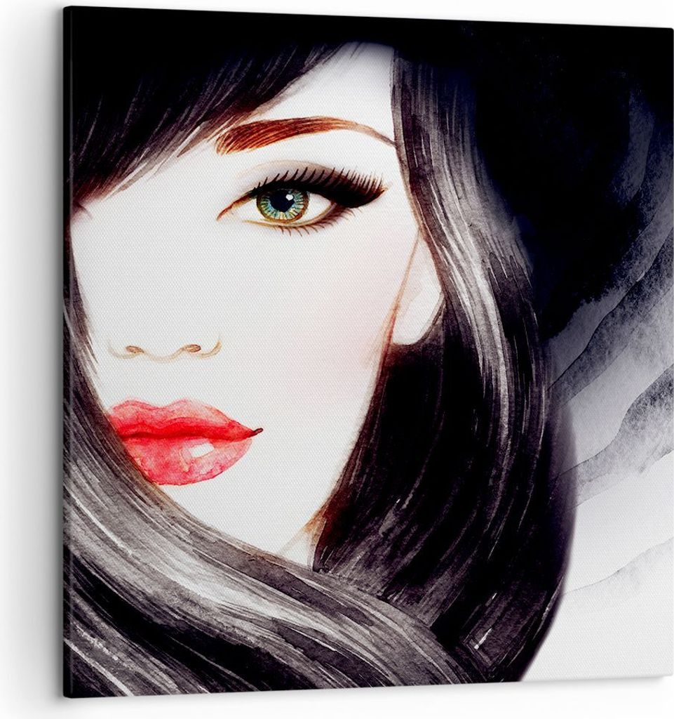 Bild auf Leinwand - Leinwandbild - Frau Gesicht - 50x50cm - Wand Bild - Wanddeko - Wandbilder - Leinwanddruck - Bilder - Kunstdruck - Wanddekoratio...