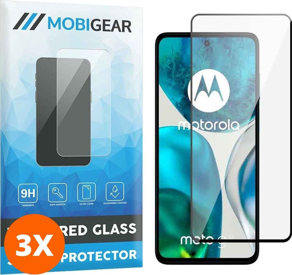 Mobigear Premium 9.98 Motorola Moto G82 Panzerglas Gehärtetes Glas Displayschutz - Hüllenfreundlich - Schwarz (3er Pack)