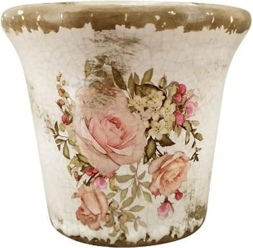 Pot de fleurs Rosae en faïence décorative avec motifs fleurs d'antan