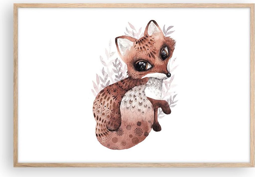 Gerahmtes Poster - Rahmen in heller Eiche - Fuchs November Tier - 91,5x61 cm - Wand Bild - Wanddeko - Wandbilder - Kunstposter - Wandposter - Bilde...