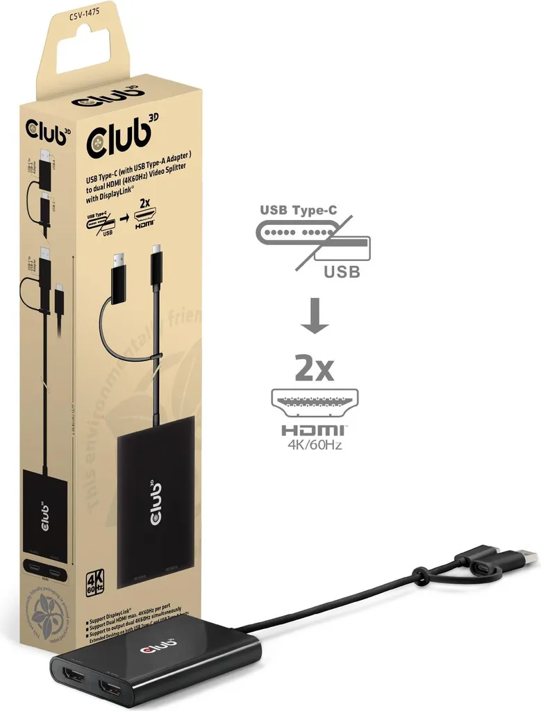 Club3D Hub USB-C a 2x HDMI 4K - Gaming e Streaming Multi-Monitor