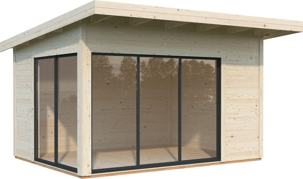 Palmako Gartenhaus Andrea 11,2 m² Slide Plus mit Isolierglas-Schiebetür - 44 mm Transparent tauchgrundiert