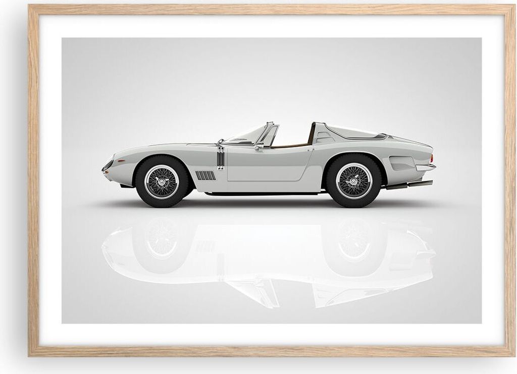 Gerahmtes Poster - Rahmen in heller Eiche - Sportlich Auto Vintage - 70x50 cm - Wand Bild - Wanddeko - Wandbilder - Kunstposter - Wandposter - Bild...