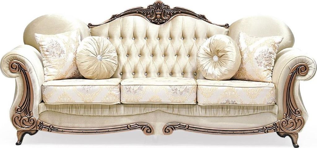 Casa Padrino Luxus Barock Sofa Gold / Kupfer - Prunkvolles Wohnzimmer Sofa mit elegantem Muster und Glitzersteinen - Wohnzimmer Möbel im Barocksti...