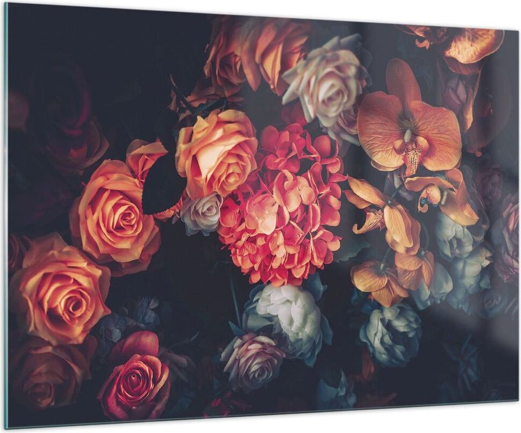 Bilder auf glas - Einteilig - Blumenstrauß Blumen Rosen - 100x70cm - Glasbilder - Wandbilder - Bilder - Wanddekoration aus Glas - Glas Bilder - Wa...