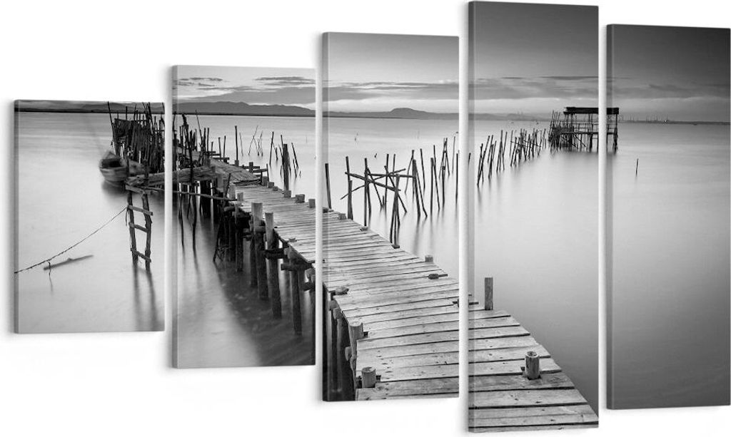 Bild auf Leinwand - Leinwandbild - Meer Brücke Landschaft Natur - 100x60cm - Wand Bild - Wanddeko - Leinwanddruck - Bilder - Kunstdruck - Wanddeko...