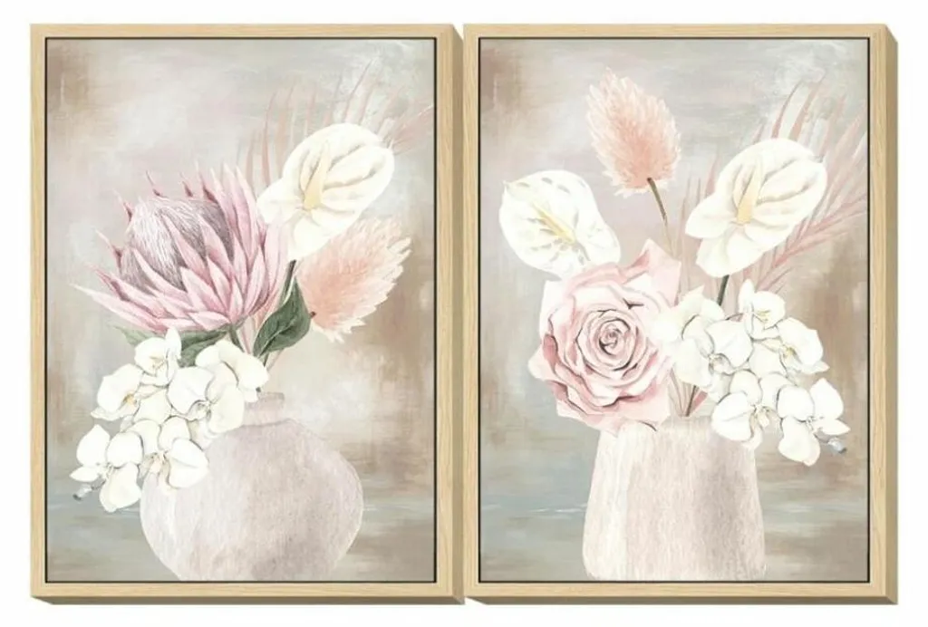 Duo de Tableaux Toile et Polystyrène Vase de Fleurs Design 50 x 4 x 70 cm