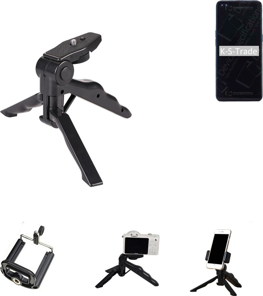 K-S-Trade Stativ Tisch-Ständer Dreibein Handy-Stativ Ständer kompatibel mit Oppo Reno4 Mini-Stativ Smartphone Tripod Handy-Stativ aus Plastik
