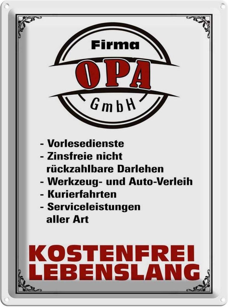 vianmo Blechschild 40x30 cm Firma Opa GmbH kostenfrei Spruch Zitat