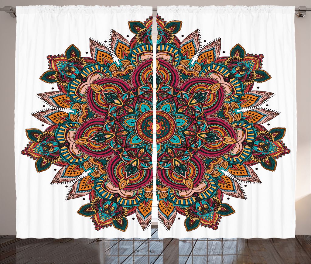ABAKUHAUS Mandala Rustikaler Gardine, Ethnisches asiatisches Muster, Schlafzimmer Kräuselband Vorhang mit Schlaufen und Haken, 280 x 225 cm, Mehrf...