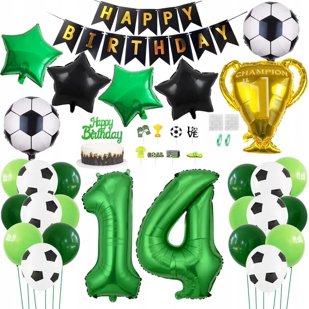 Décoration Anniversaire Foot Vert et Blanc - Kit Ballons XXL Résistants