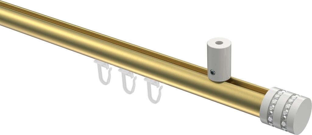 Interdeco Innenlaufstange / Gardinenstange mit Innenlauf Messing-Optik / Weiß, Typ Sonius Estana (Glitzerkappe) Deckenmontage, 20 mm Ø 1-läufig,...