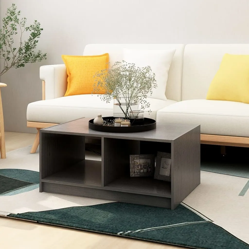 The Living Store Tavolino Grigio in Pino Massiccio 75x50x33,5 cm