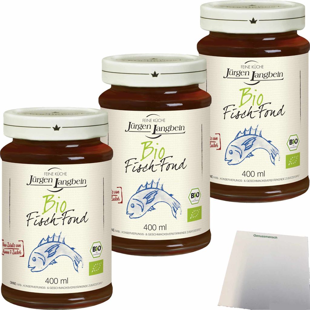 Jürgen Langbein Fisch-Fond 3er Pack (3x400ml Glas) + usy Block