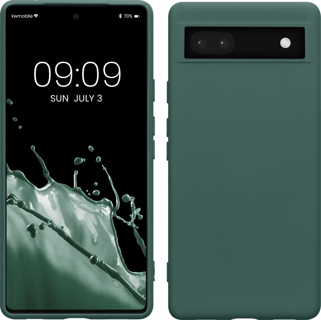 kwmobile Hülle kompatibel mit Google Pixel 6a Hülle - gummierte TPU Silikon Handyhülle - Schutzhülle für kabelloses Laden - Case in Tannengrün