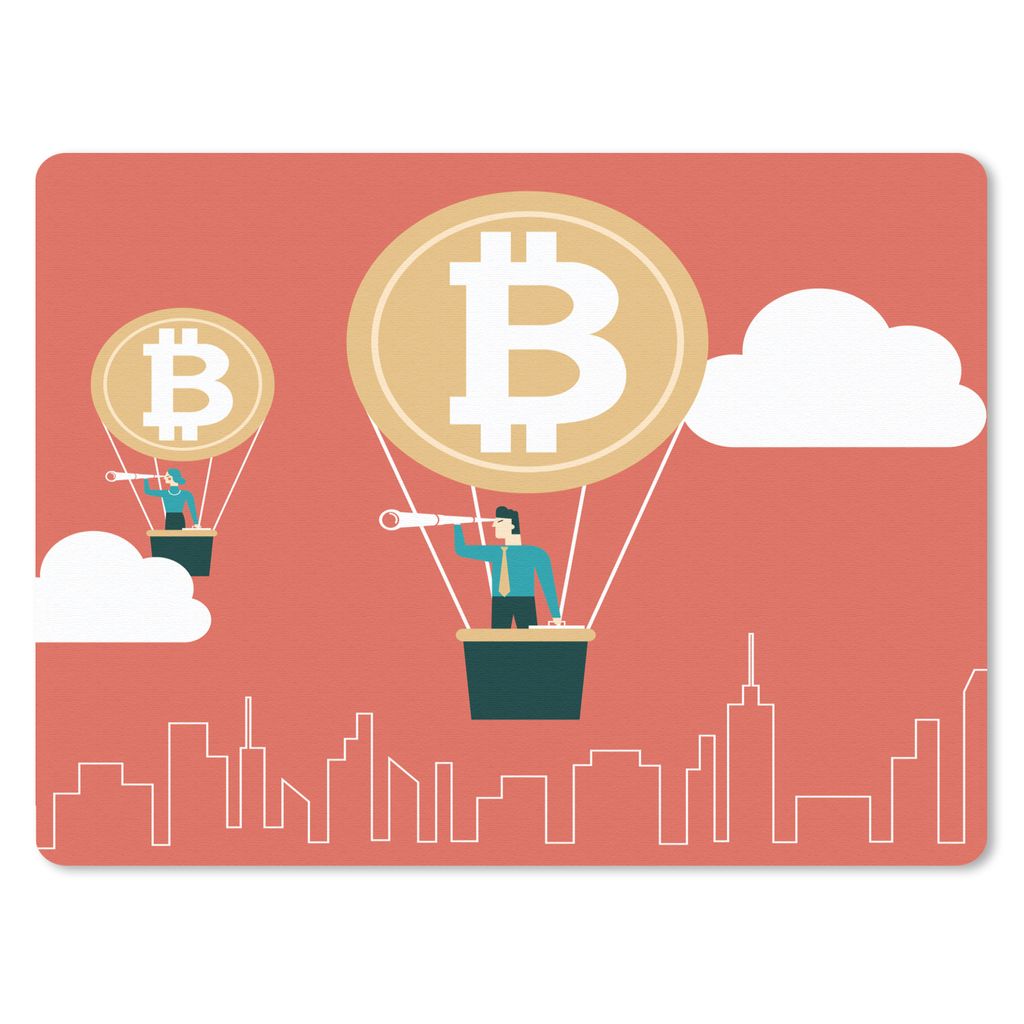 MuchoWow Mauspad Mousepad Geschäftsmann und Geschäftsfrau im Bitcoin-Heißluftballon 40x30 cm - Mousepads - Maus Mat - Pad - Mausunterlage - An...