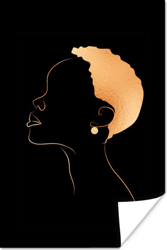 MuchoWow Poster Frau - Strichzeichnung - Schwarz und Gold 120x180 cm - Kunstposter
