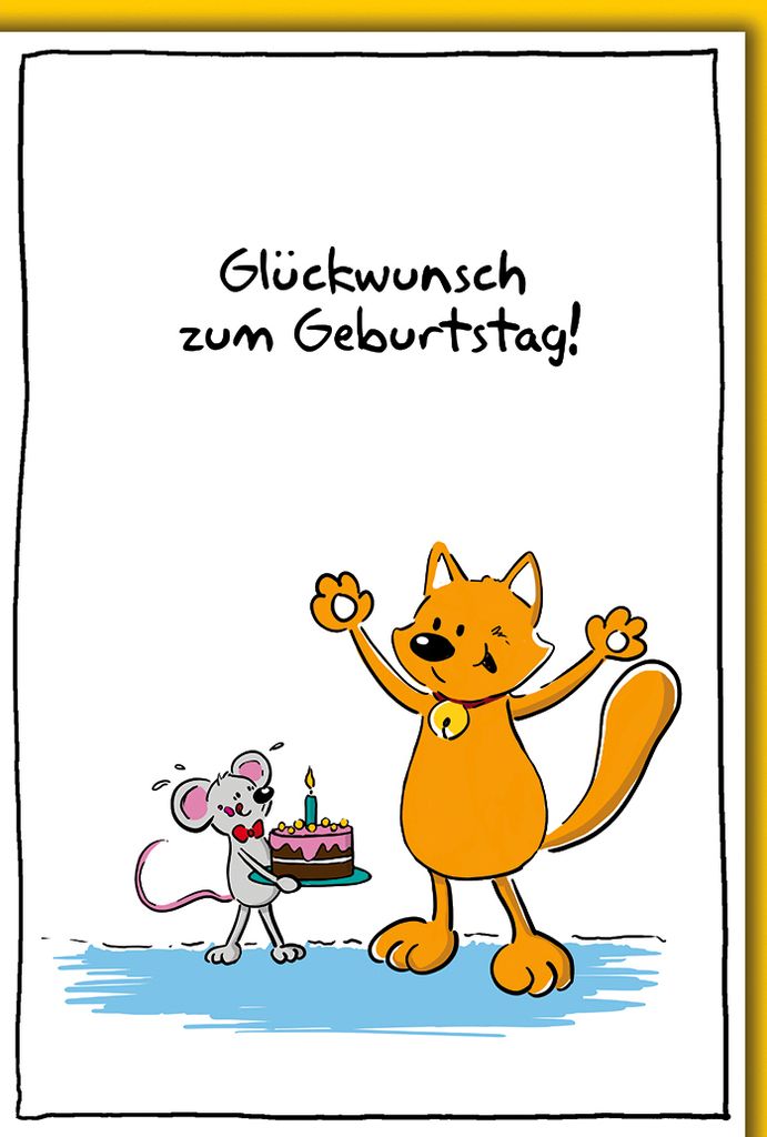 Geburtstag - Karte mit Umschlag - Katze und Maus