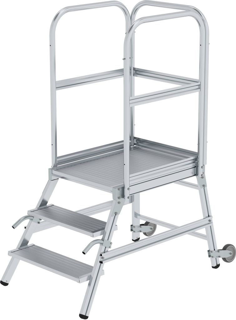 Günzburger Steigtechnik Podesttreppe einseitig begehbar mit Rollen & Griffen Aluminium geriffelt 3 Stufen - 056103