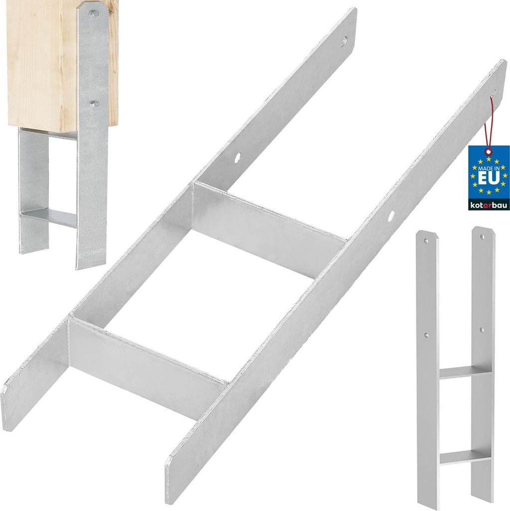 KOTARBAU H-Pfostenträger zum Einbetonieren 160 mm / 600 mm H-Anker aus galvanisch verzinkter Stahl Silber Pfostenanker Balkenschuhe Stützenfuß...