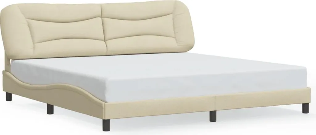 Lit double 200x200 cm Hvar en tissu crème - Grand confort pour adulte