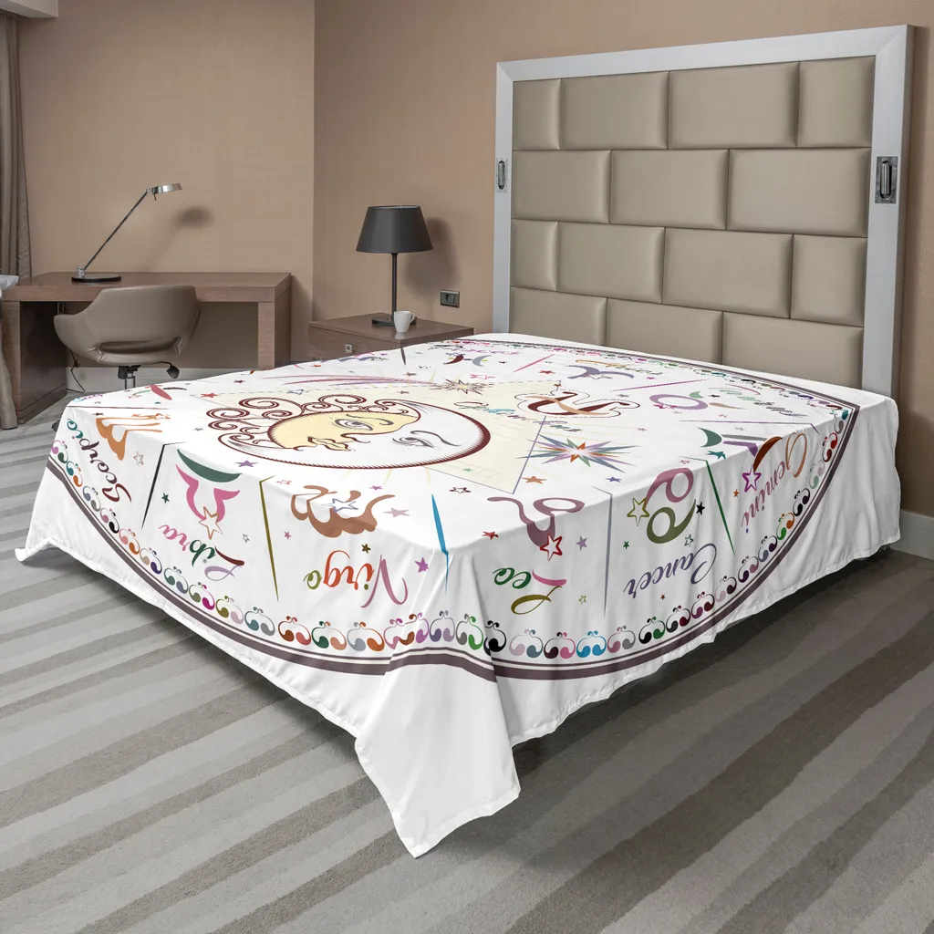 Drap de Lit pour Décoration Chambre Astrologie, 260x228 cm, Multicolore
