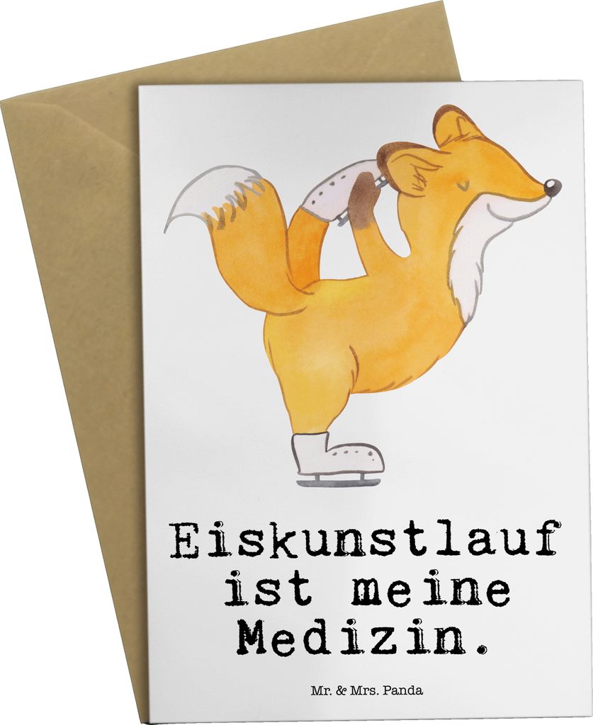 Mr. & Mrs. Panda Glückwunschkarte Fuchs Eiskunstläufer - Weiß - Geschenk, kommunionskarte, hochzeitskarten, dankeskarten, Eiskunst, glückwunsch...