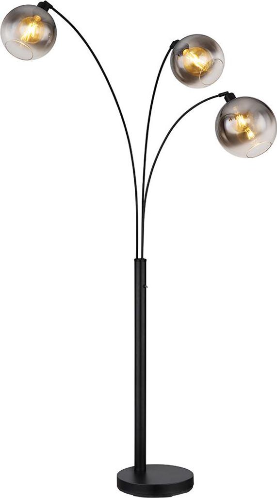 Stehleuchte, Metall, Schwarz-matt, Glas Rauchfarbe, H 200 cm