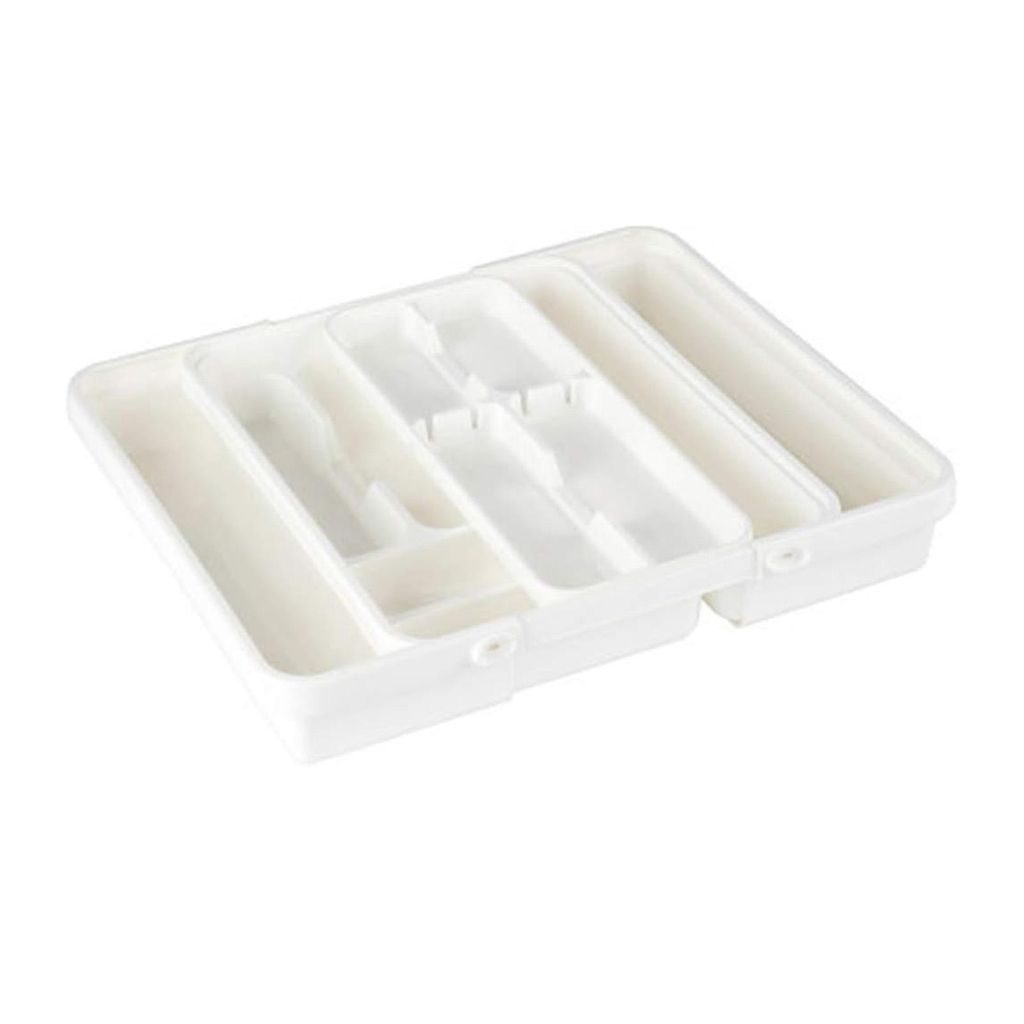 Besteckeinsatz Schublade Besteckkasten Schubladeneinsatz Ausziehbar 31,7 – 55 cm Besteck Organizer Utensilienhalter Kunststoff Weiß